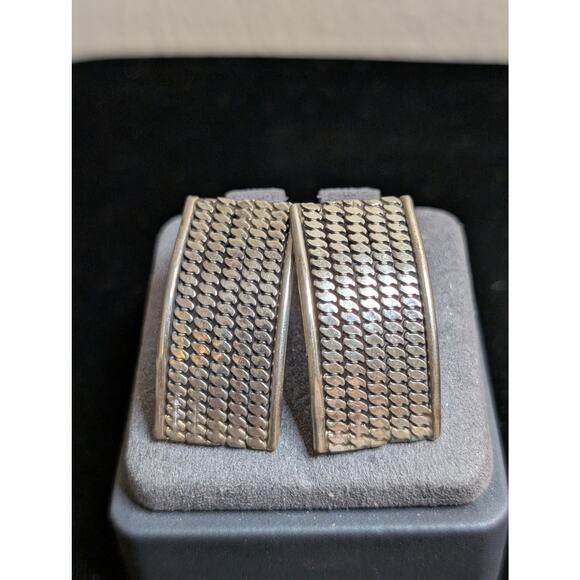 Vintage Sterling Silver Woven Curved 1.3" Pierced Post Earrings 9.12g - Picture 5 of 5